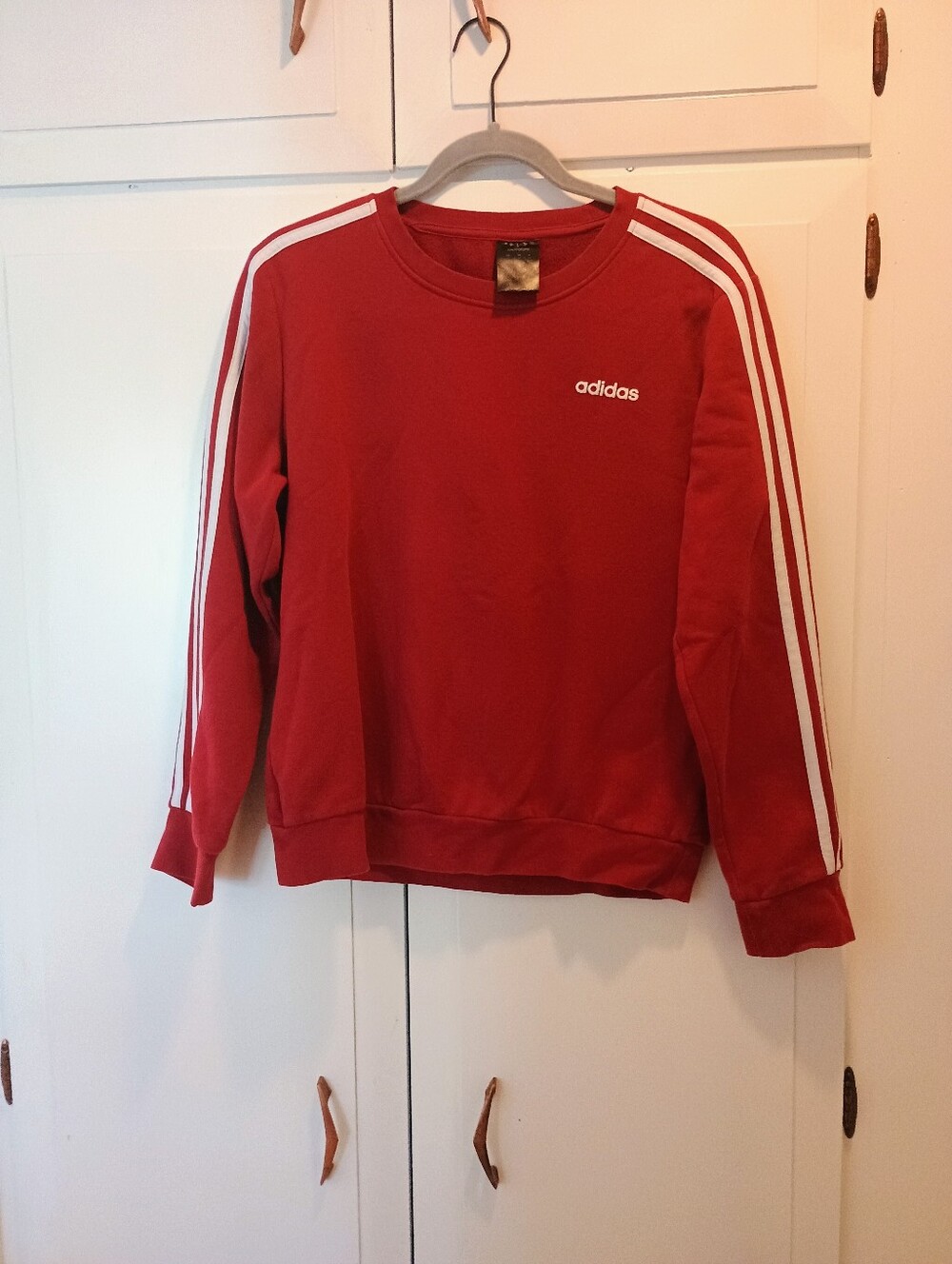 adidas Red Sweatshirt with Three White Sleeve Stripes